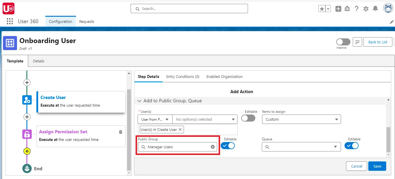 Select Public Group in the Process Template