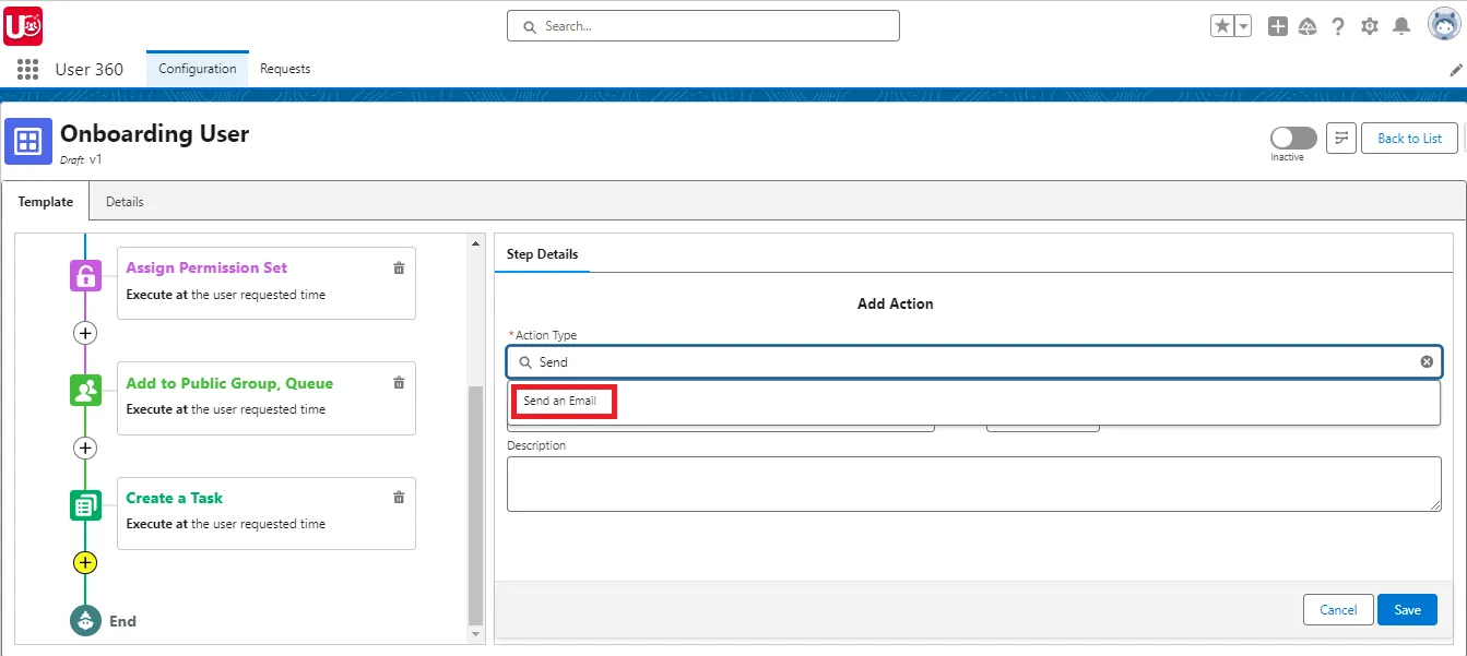 Add Send Email as sub action