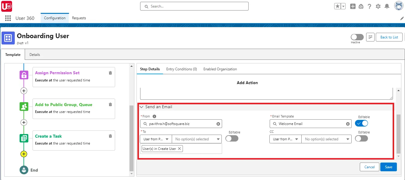 Setup fields in task action