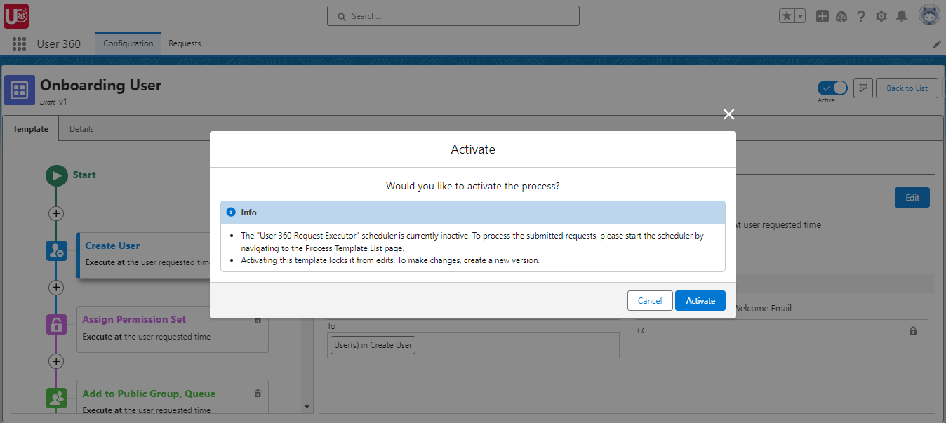 Confirm Process Template Activation