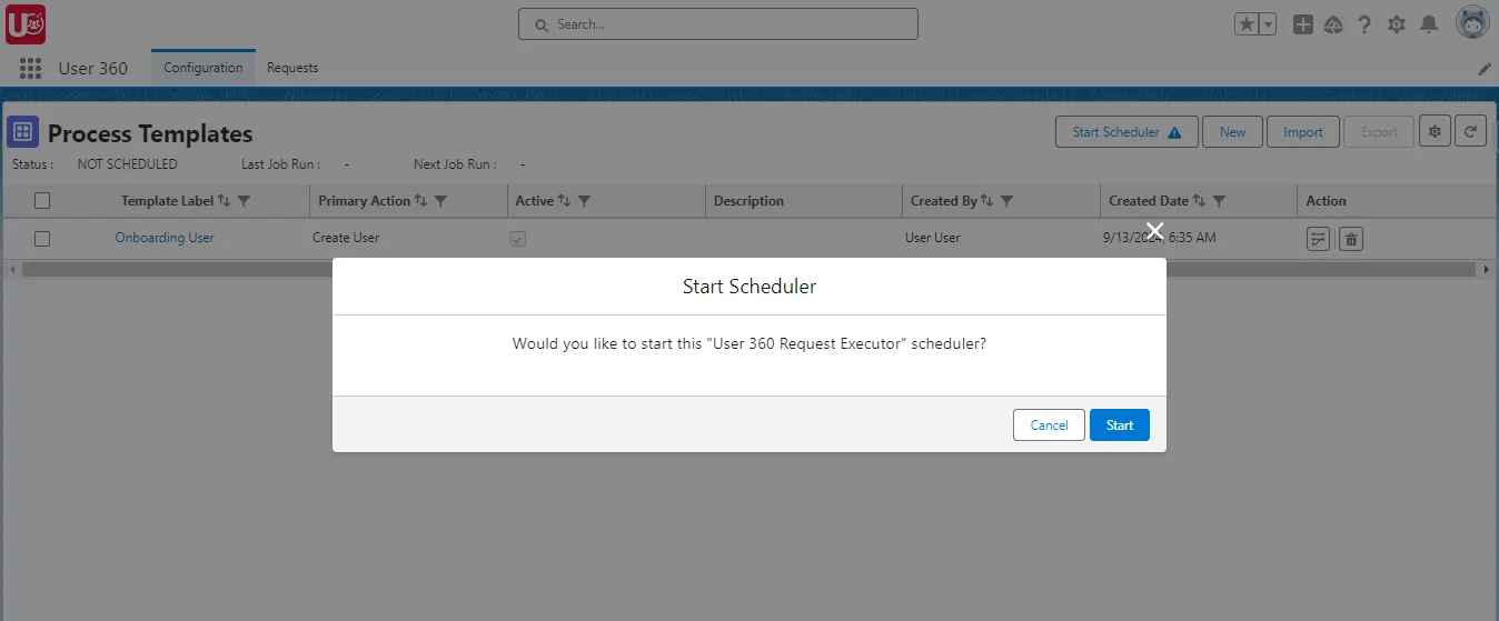 Scheduler Confirmation modal