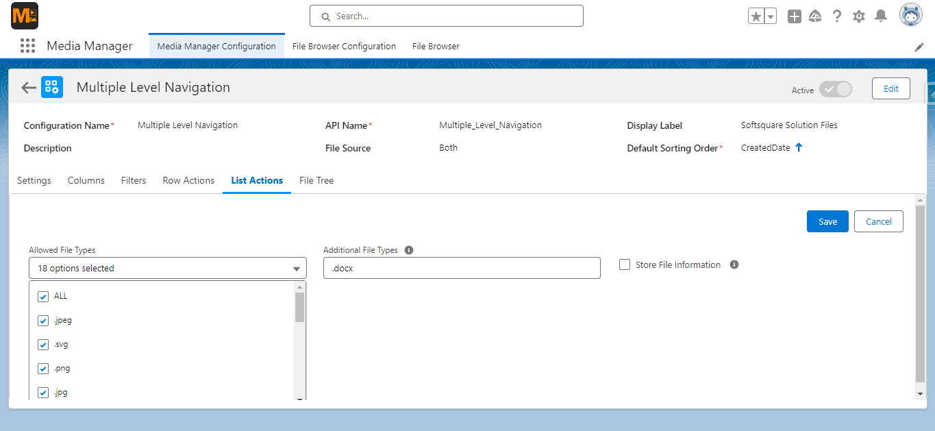 Control File Types in Upload List Action