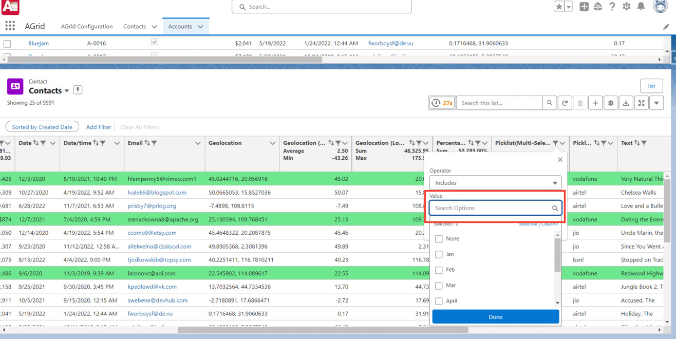 Search box to search and select multiple values.