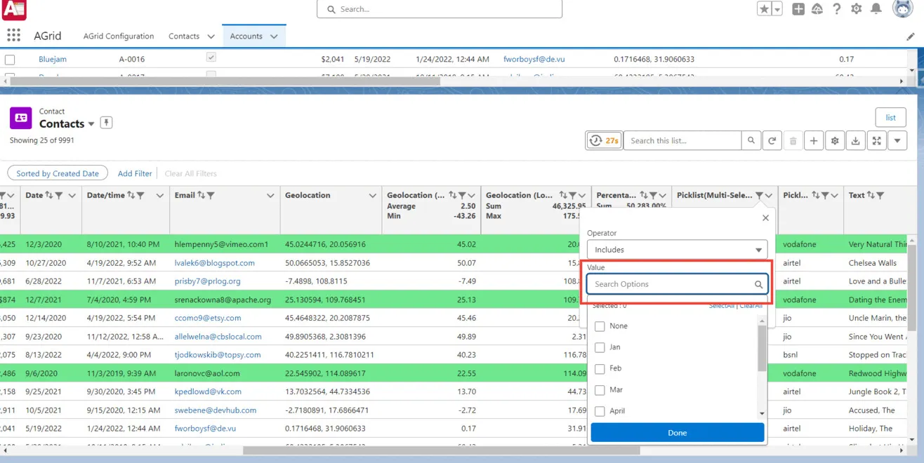 Search box to search and select multiple values.