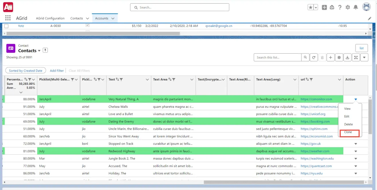 Cloning records from AGrid Configuration