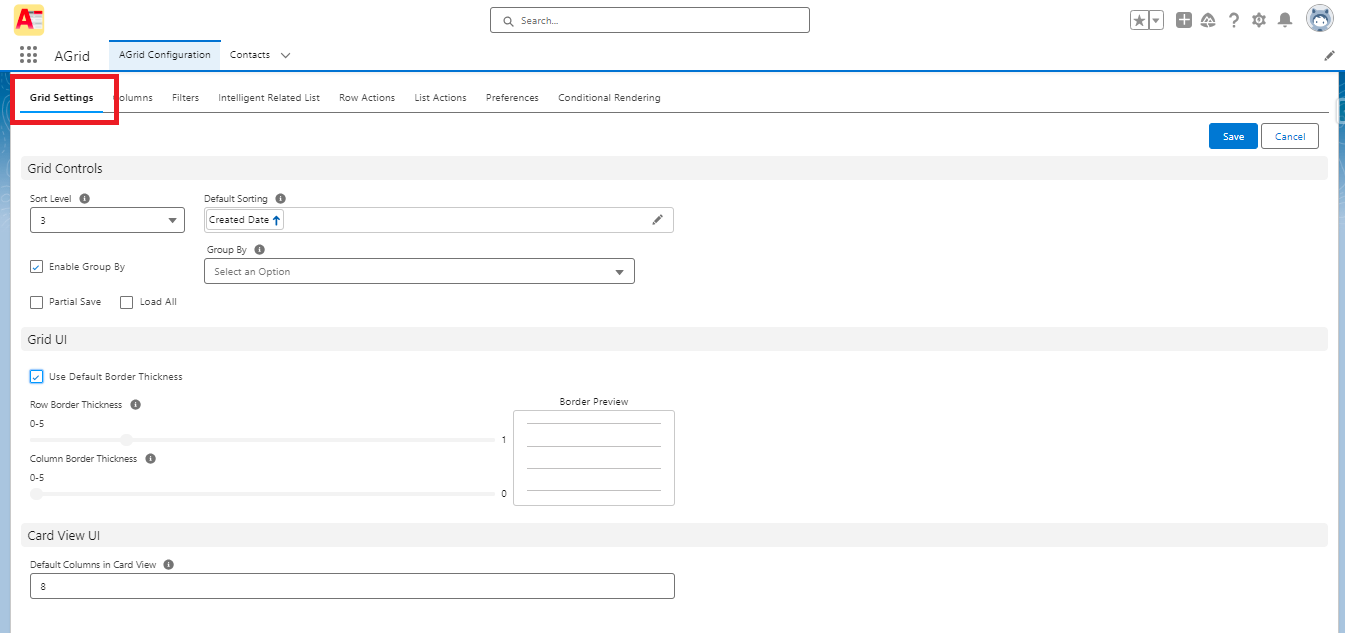 Grid Settings Tab