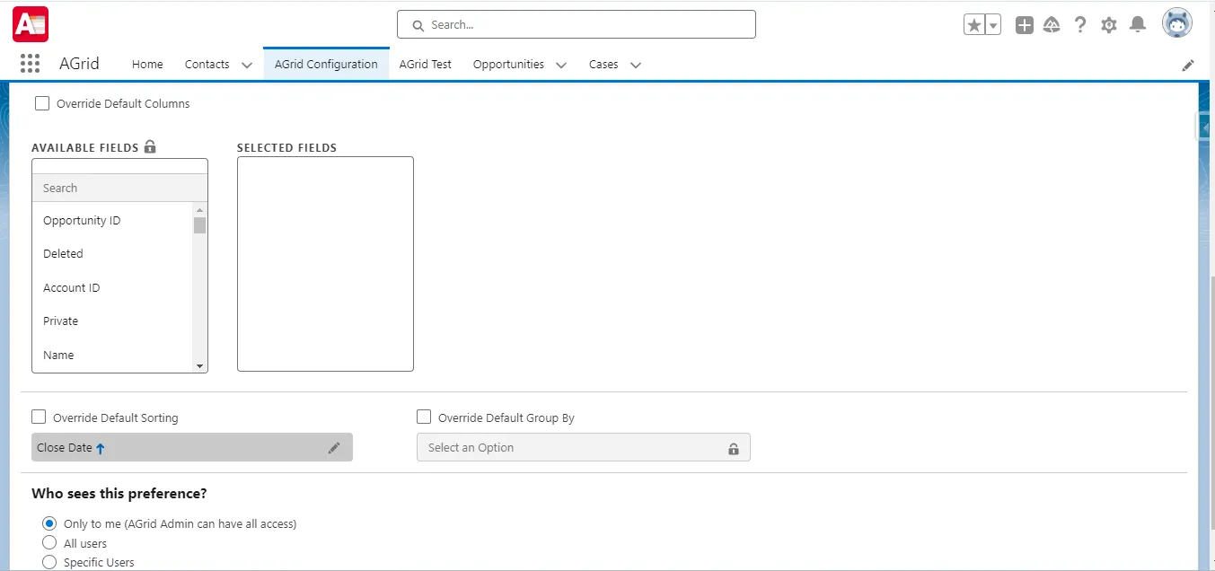 Manage Columns Option in Preferences for Admin
