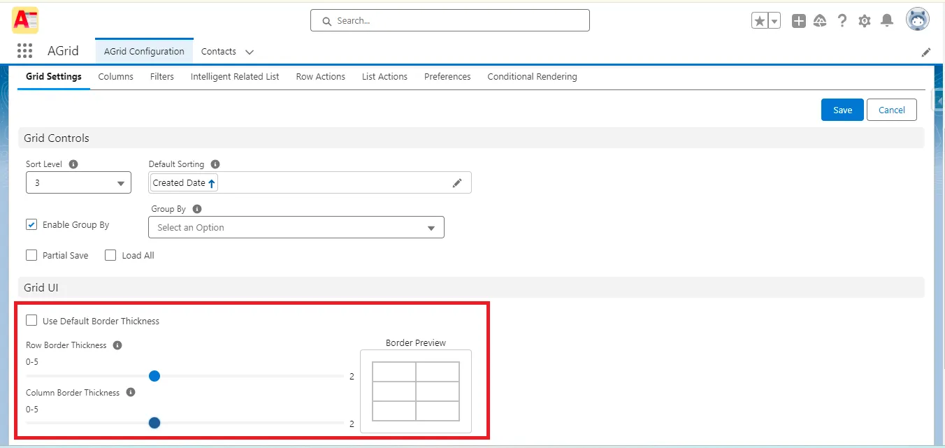 manage Row and Column Borders in AGrid Configuration