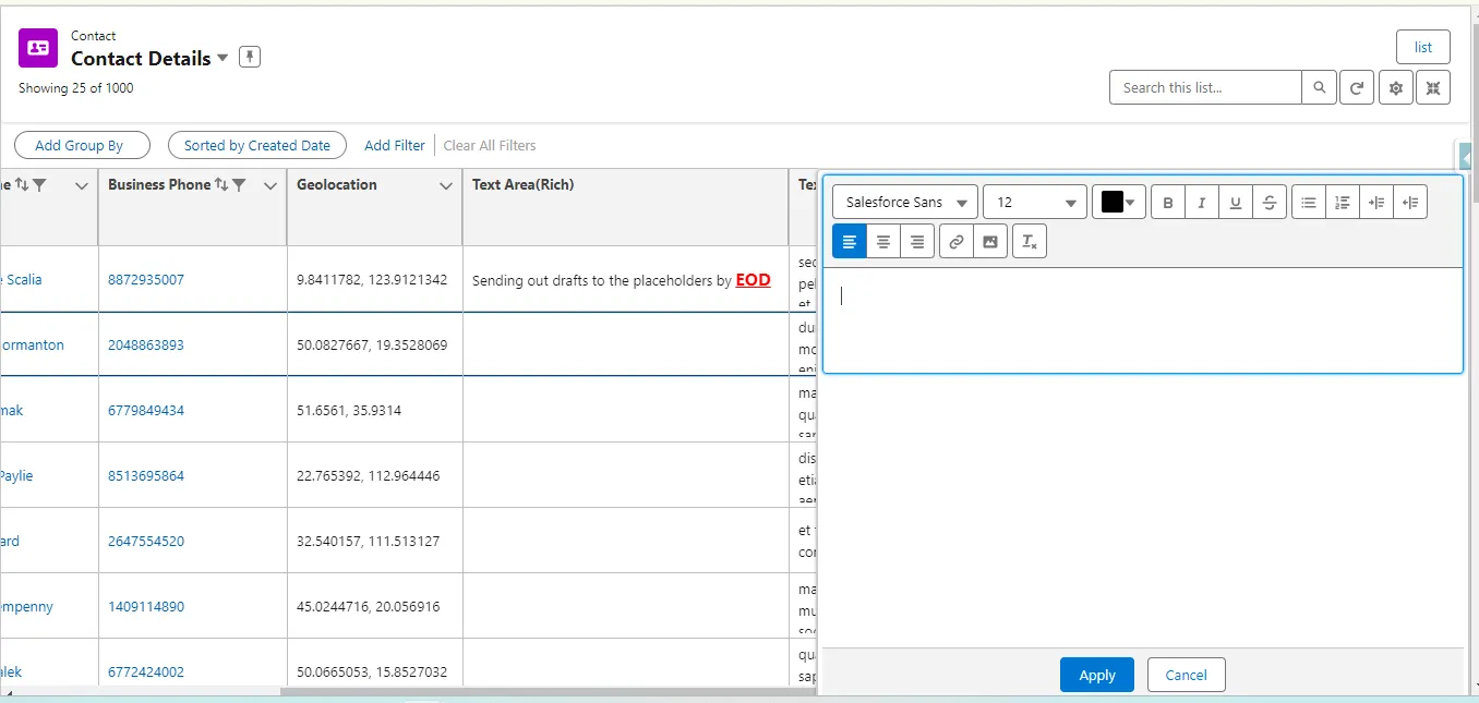 A Rich Text Area in AGrid List view