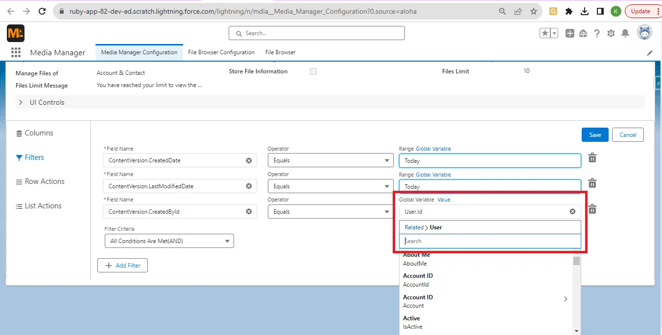 Selecting a User Global Variable