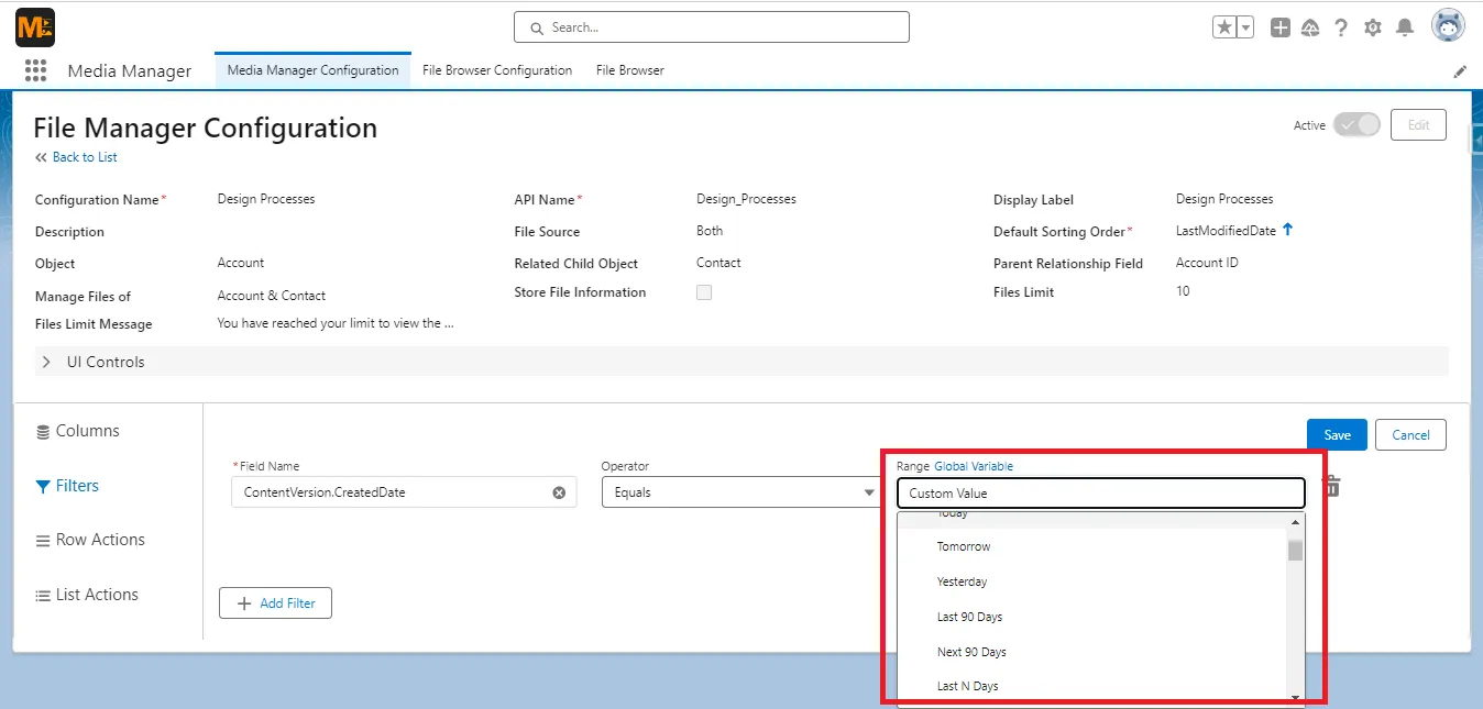 Selecting Date Literals now as Filter values
