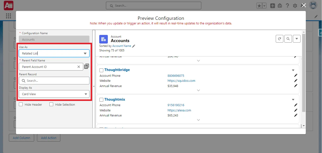 Using Preview to view AGrid as Related Lists