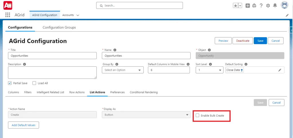 Bulk Create under Create List Action