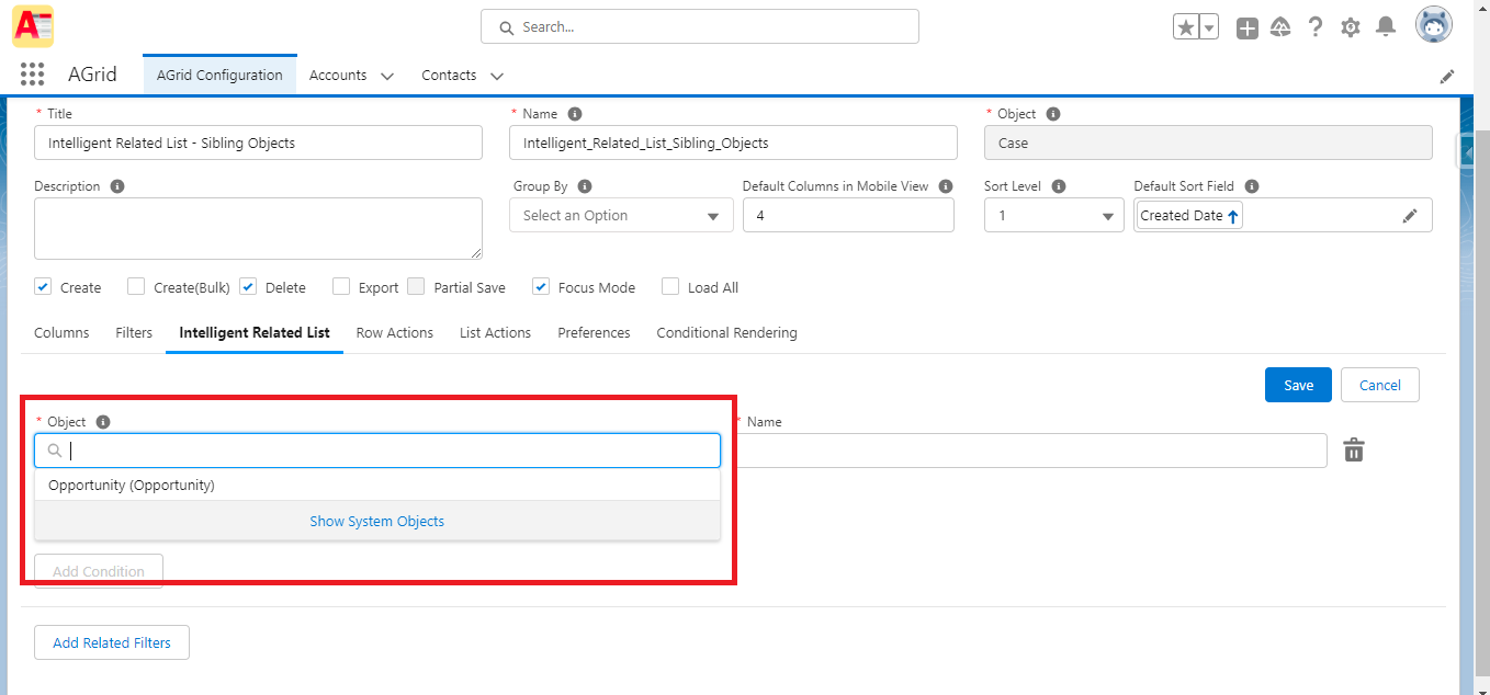 Selection of Object to add Related Filter