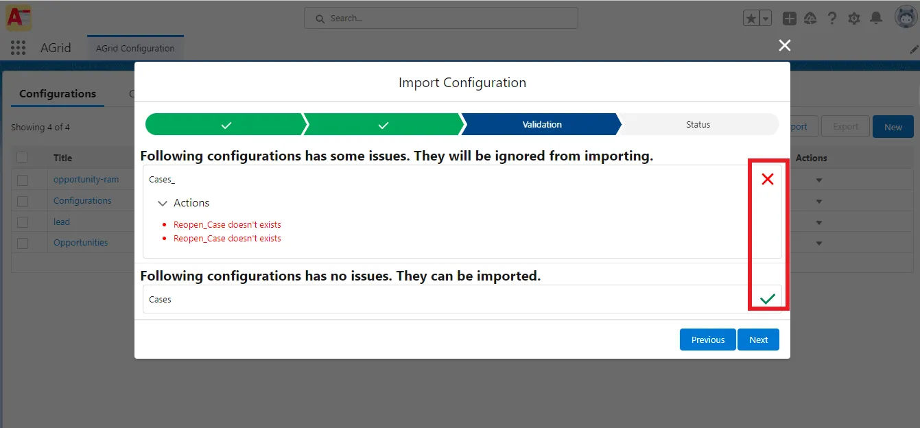 Validating the selected Configuration before Import