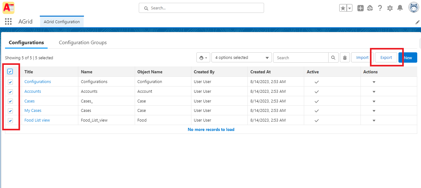 Exporting AGrid Configurations