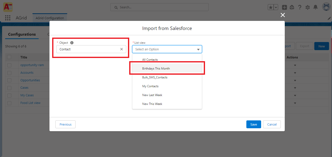 AGrid Import List View - Selecting Object & List View