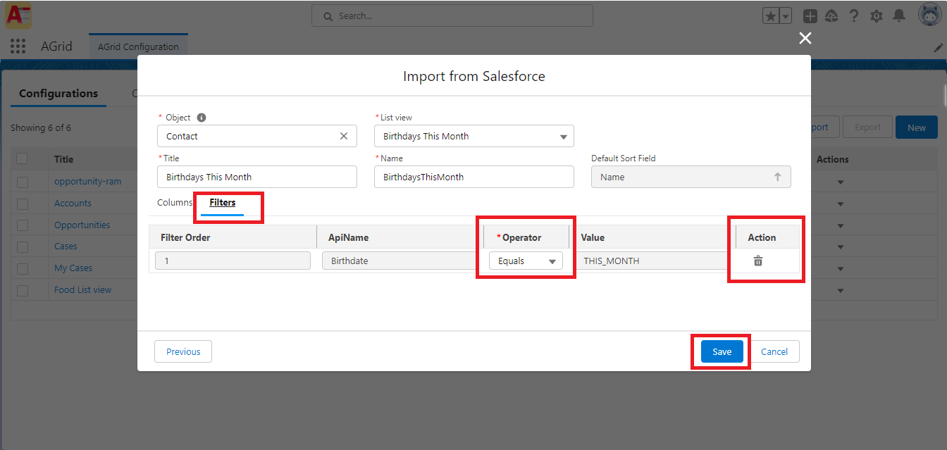 AGrid Import List View - Validate Filters