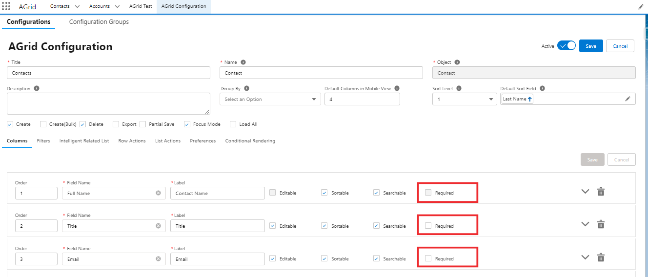 AGrid - Required Checkbox for Essential Fields