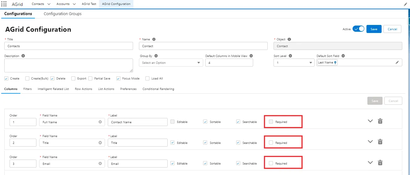 AGrid - Required Checkbox for Essential Fields