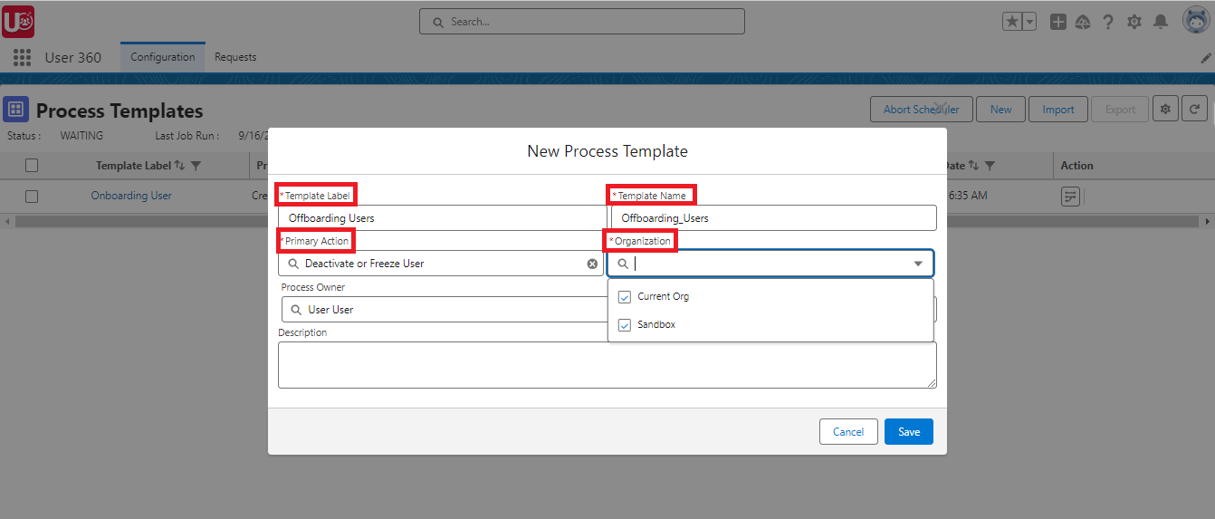 Create New Process template for OffBoarding Users