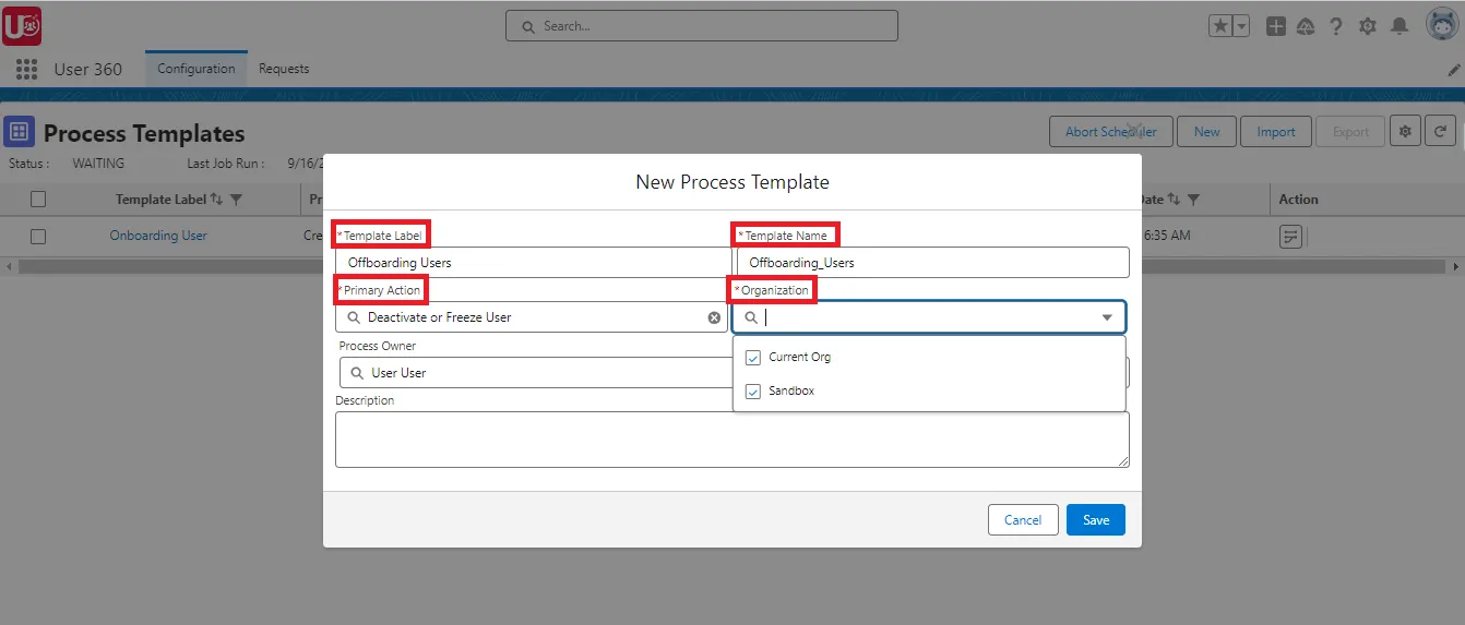 Create New Process template for OffBoarding Users