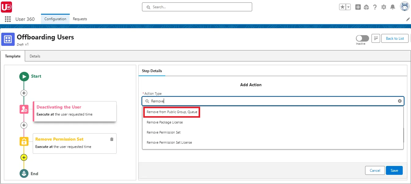 Setup Remove Public Group as sub action