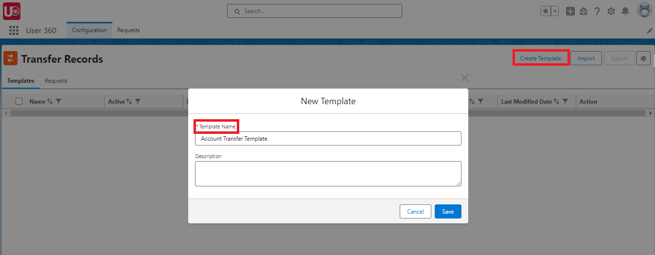 Create New Transfer Records Template