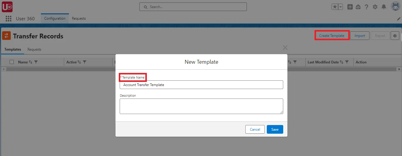 Create New Transfer Records Template