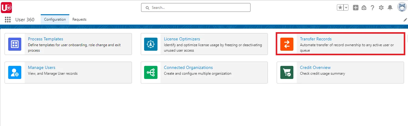 Transfer Record in the Configuration tab