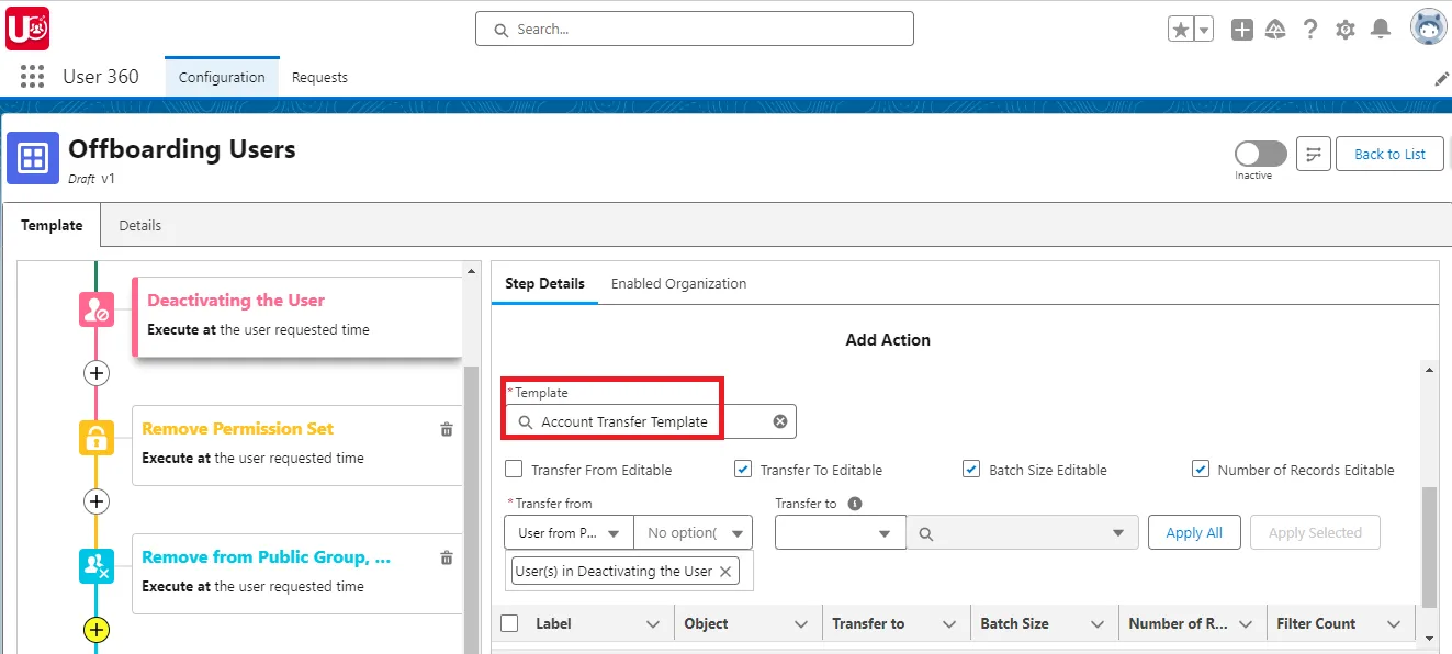 Select a transfer records template
