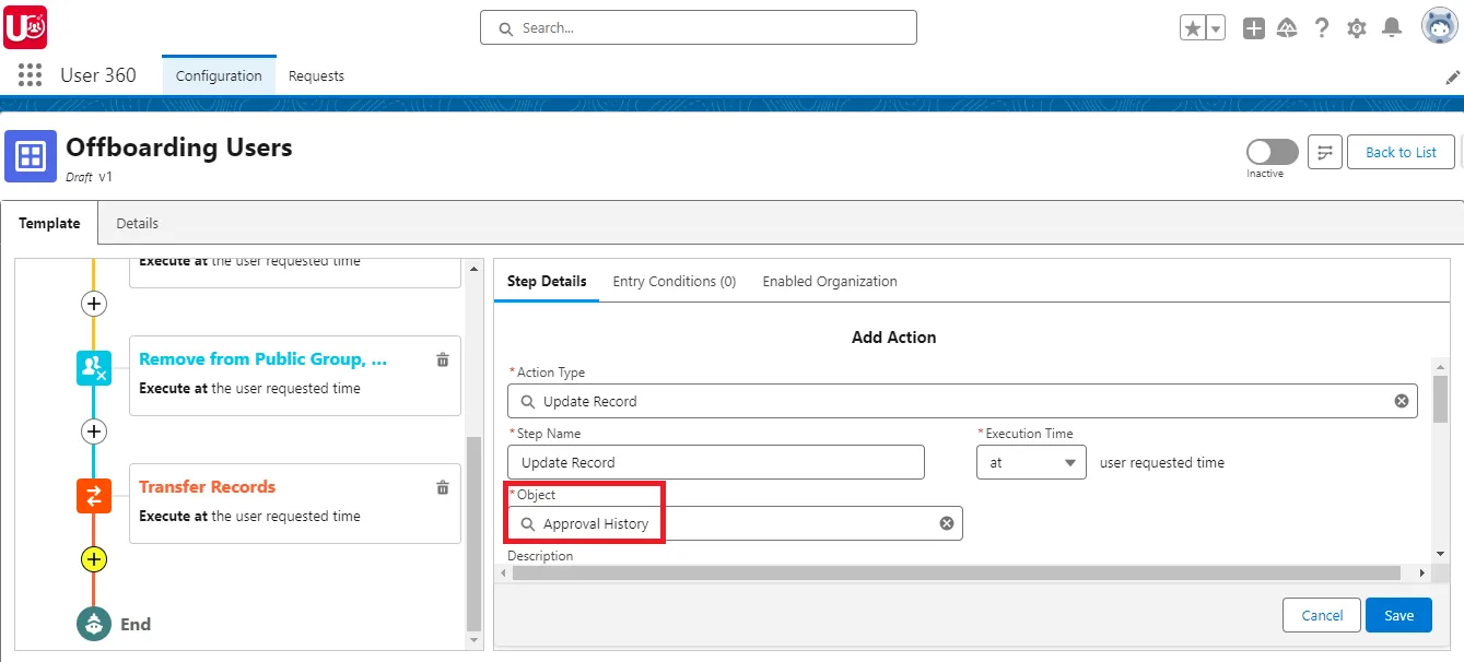 Select Object in the Update Record action