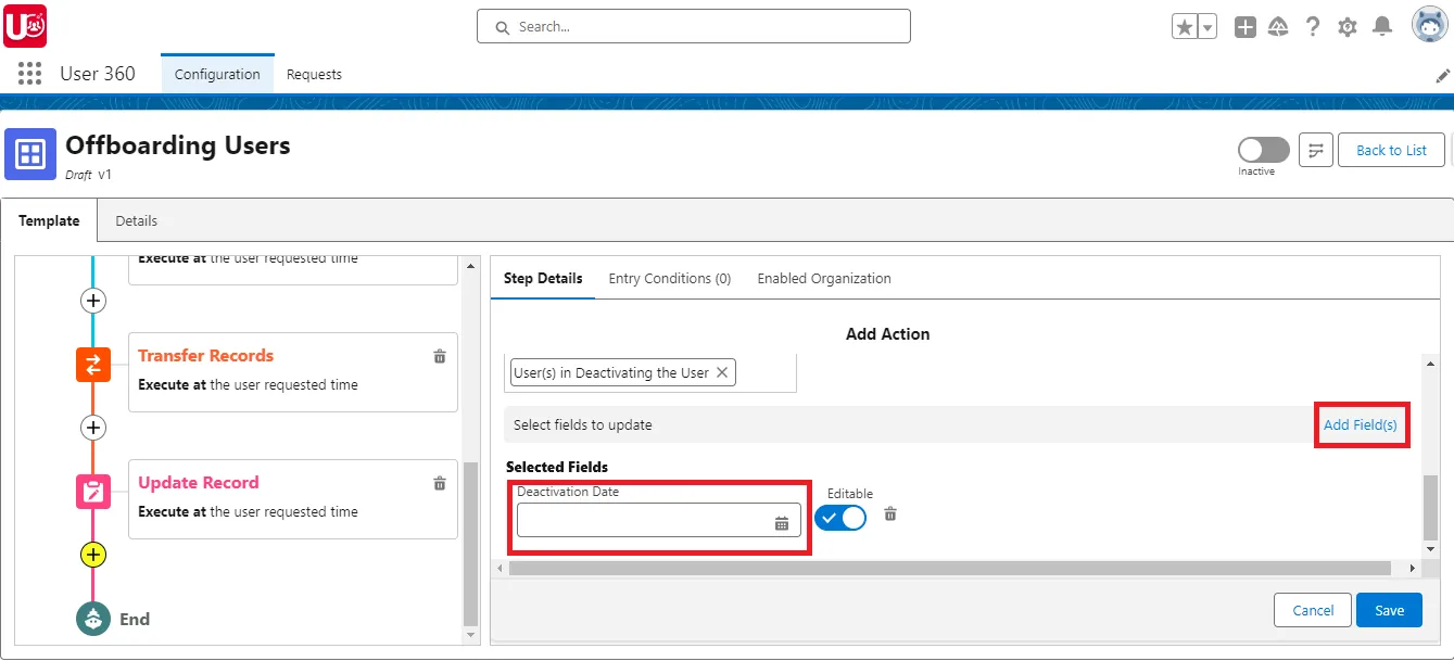 Add Field in the Update User Action