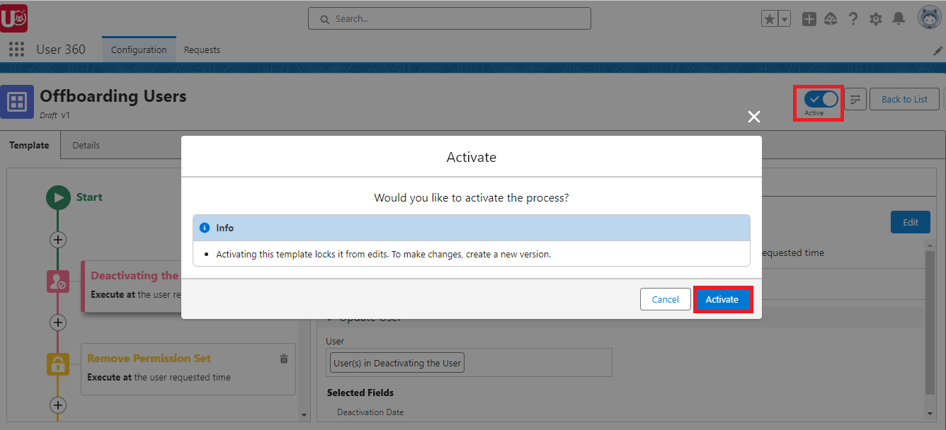 Activate OffBoarding User template