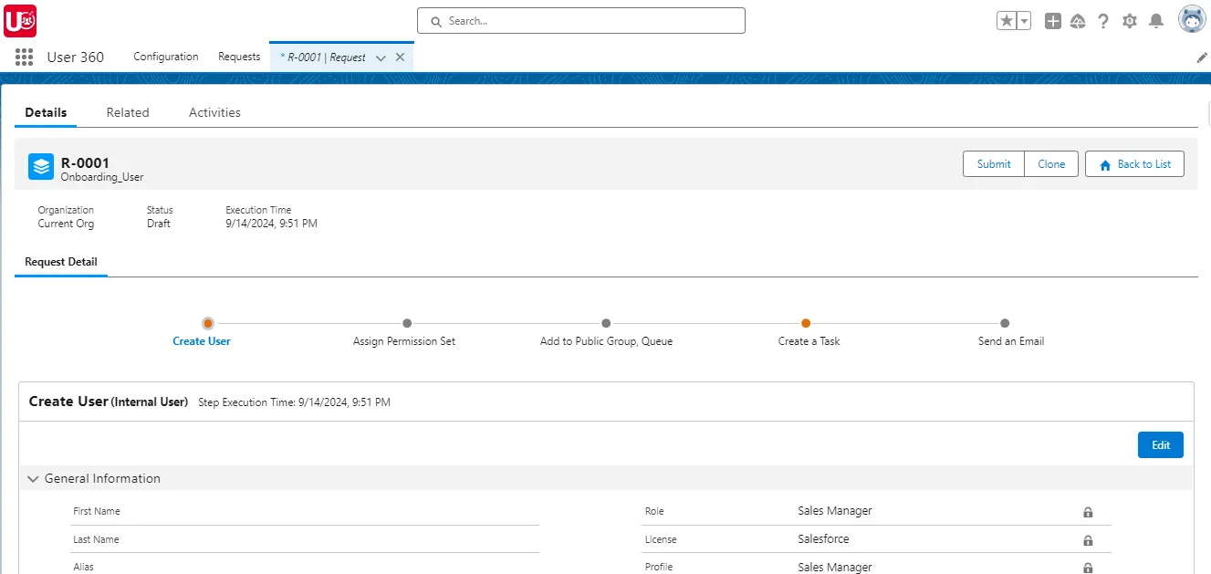 Single Request for Onboarding User