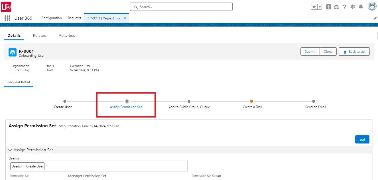 Setup Assign Permission Set action for Single User