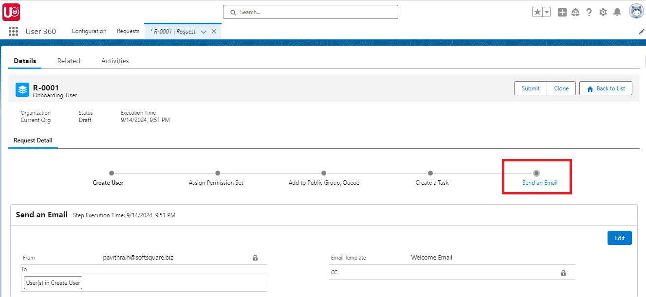 Setup Send an Email action for a Single User