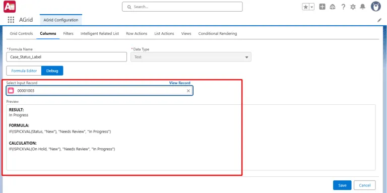 Debug your AGrid Formula