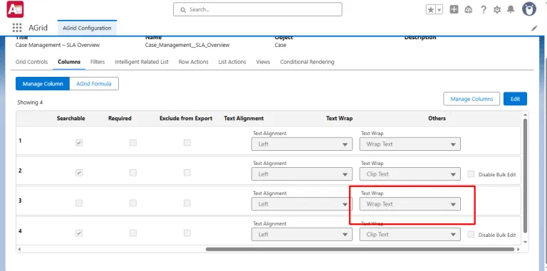 Set Wrap Text Option in Columns