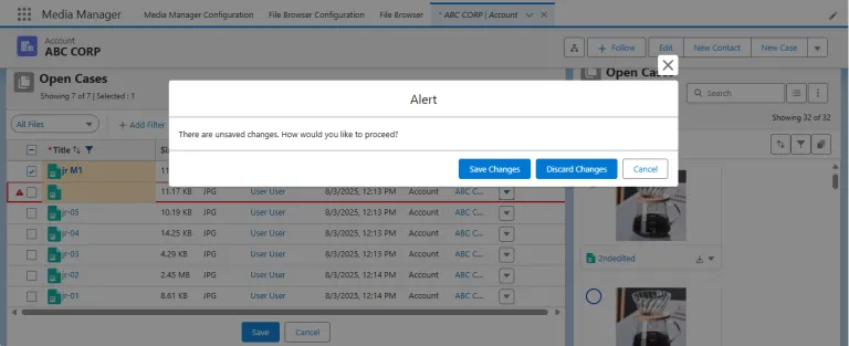Alert Message when saving