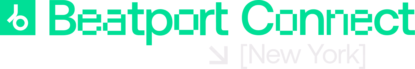 Beatport Connect logo in green with a downward arrow and text New York below it.