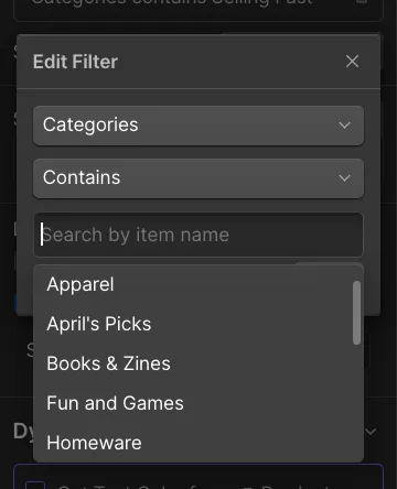 screenshot of webflow ui displaying dropdown filters for conditional visibility