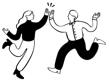 black and white illustration of two people high fiving