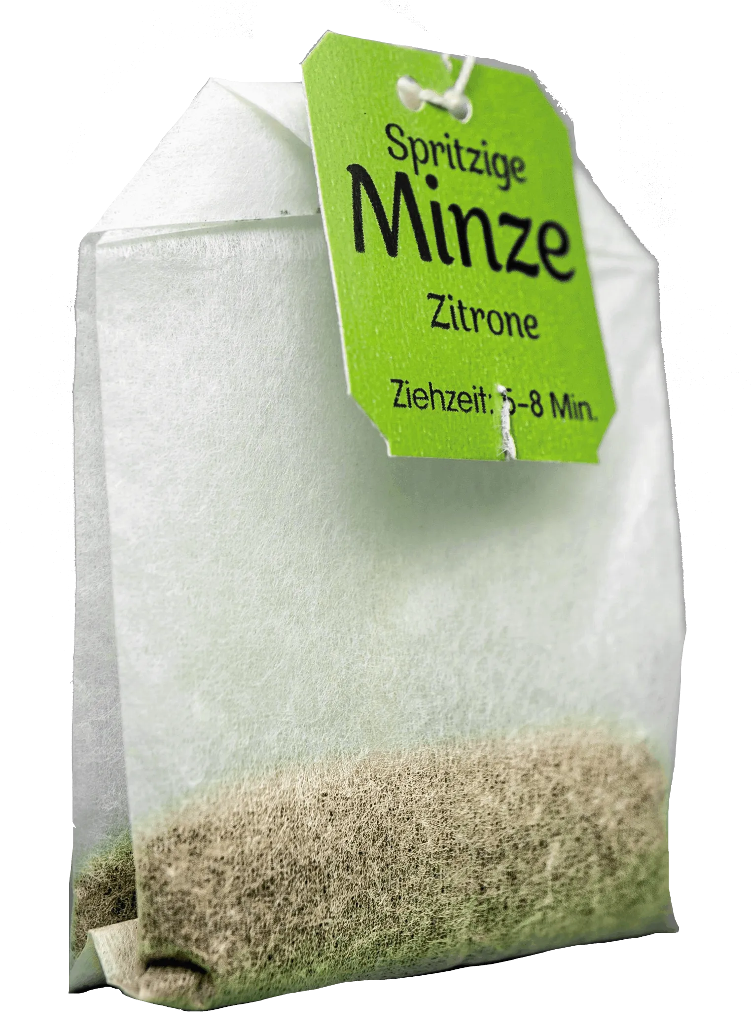 tea bag with a green label