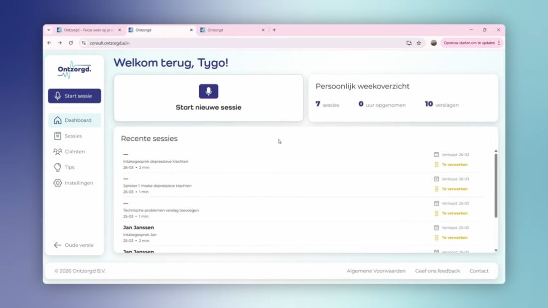 Het startscherm van Ontzorgd