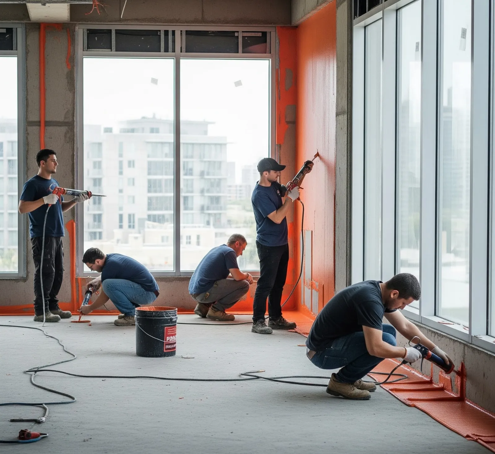 men are doing fire sealant work