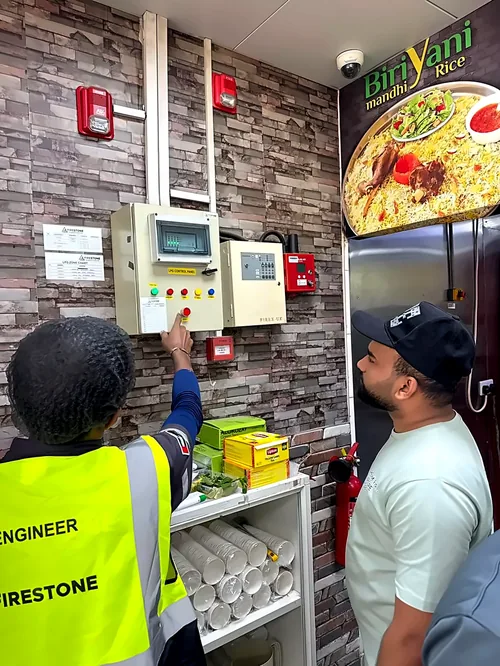 Fire alarm panel installation, restaurant, Abu Dhabi