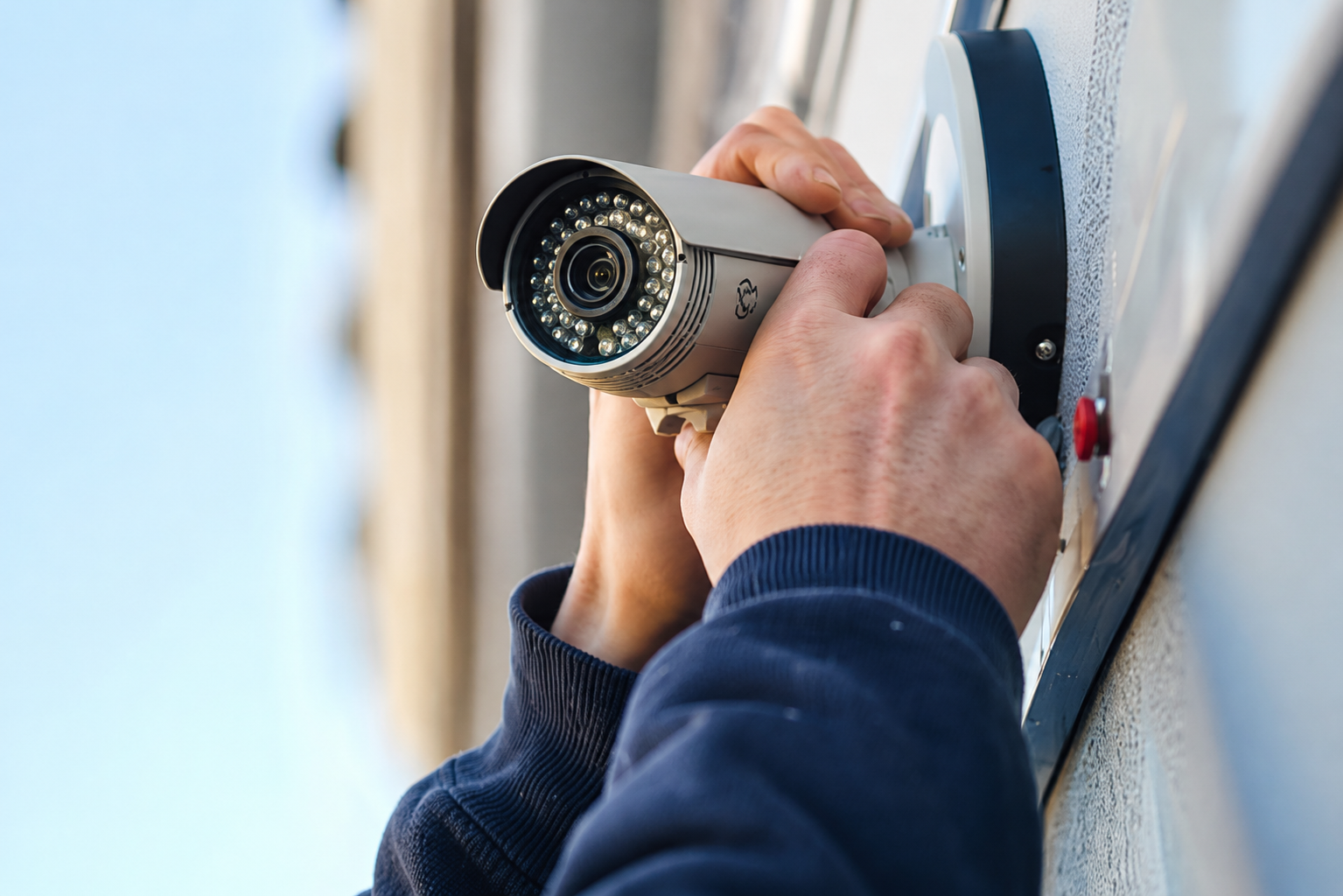 A technician fixing the cctv