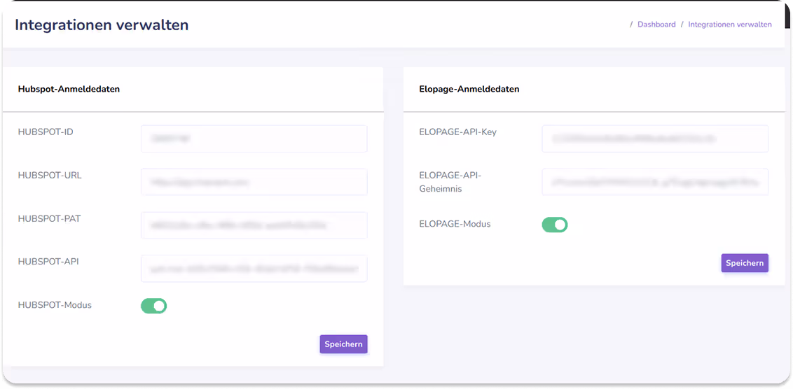 Custom dashboard containing In-built features for managing integrations with 3rd apps