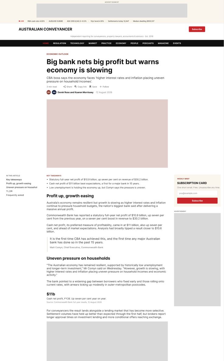 Wireframe of the article template with key takeaways, summary and FAQ.